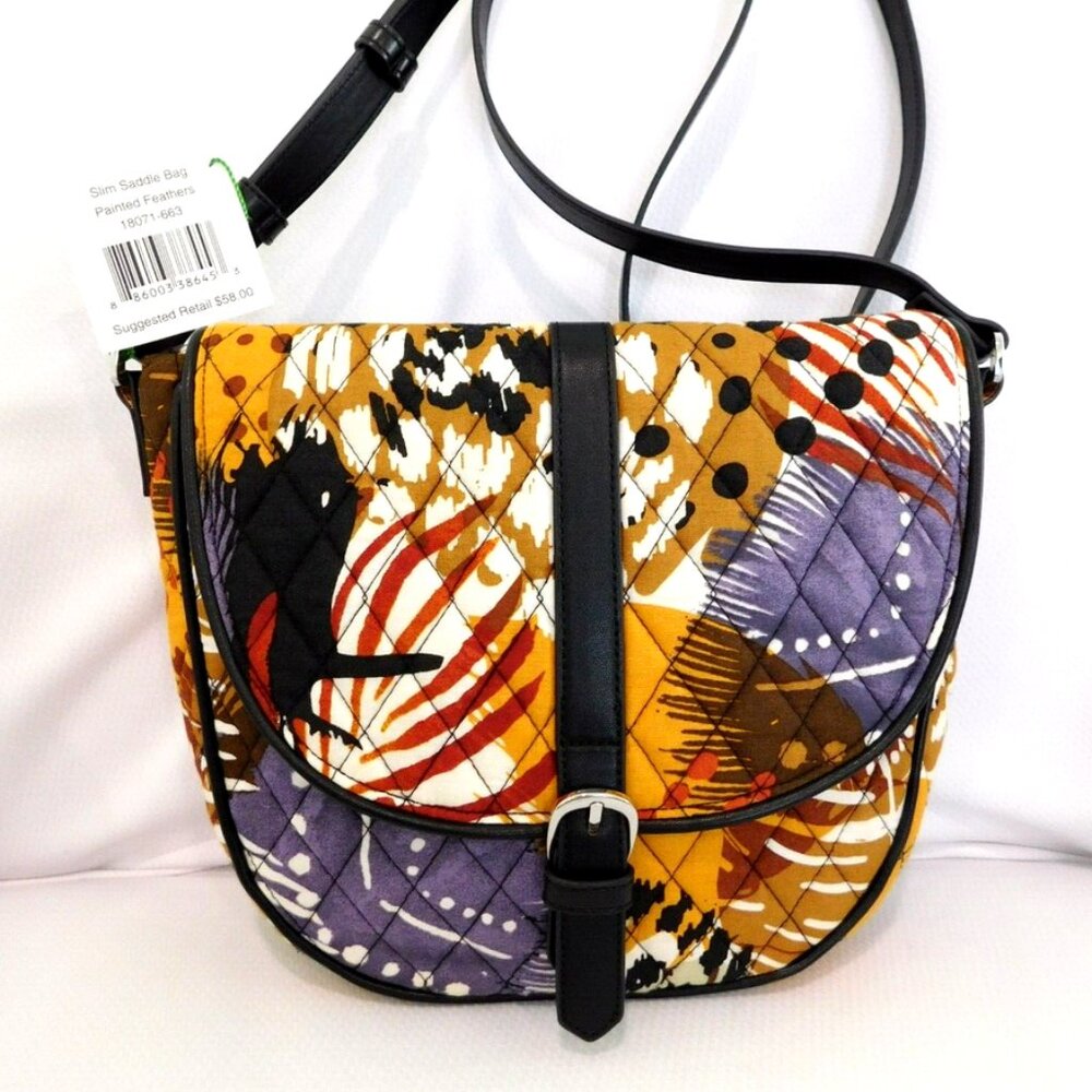 VERA BRADLEY Slim Saddle Bag - Crossbody Purse - Painted Feathers - NWT